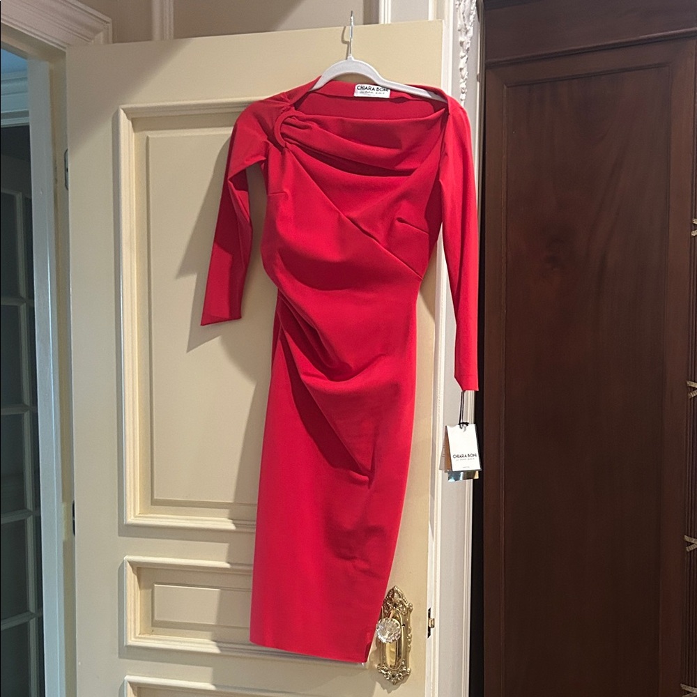 Chiara Boni Vibrant Red Draped Long-Sleeve Midi Dress